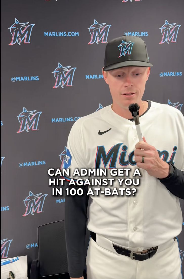 A Marlins pitcher answering whether admin could get a hit off him in 100 at-bats