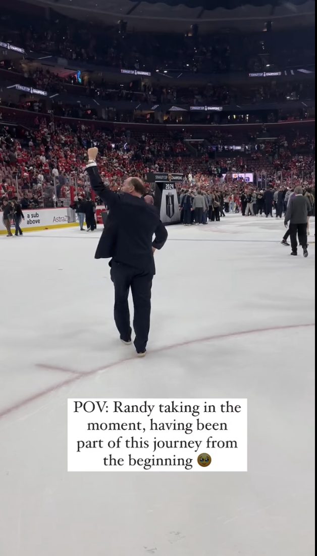 Randy Moller raising a fist on the ice after the Panthers won the Stanley Cup