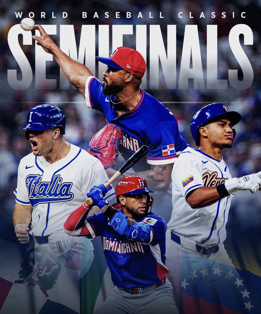 World Baseball Classic semifinals graphic featuring Marsee, Alcantara, Ramírez and Sanoja