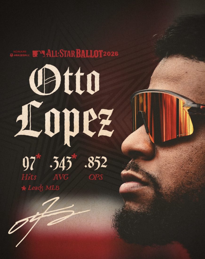 Otto Lopez All-Star ballot graphic showing 97 hits, a .343 average and an .852 OPS