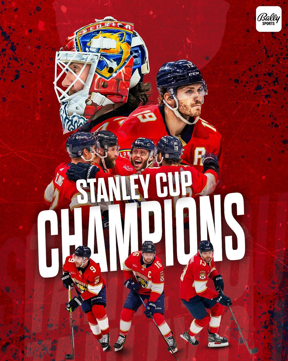 Stanley Cup Champions graphic featuring Florida Panthers players celebrating