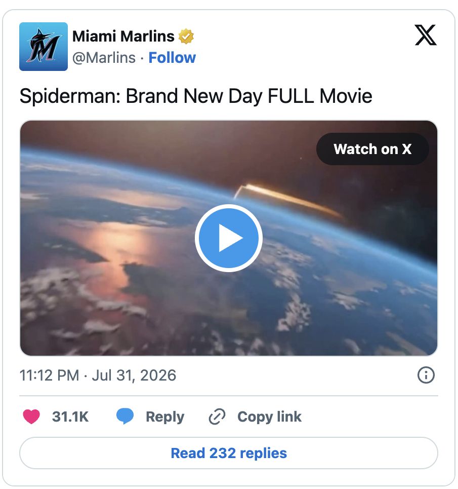 The Marlins Spiderman: Brand New Day meme post on X